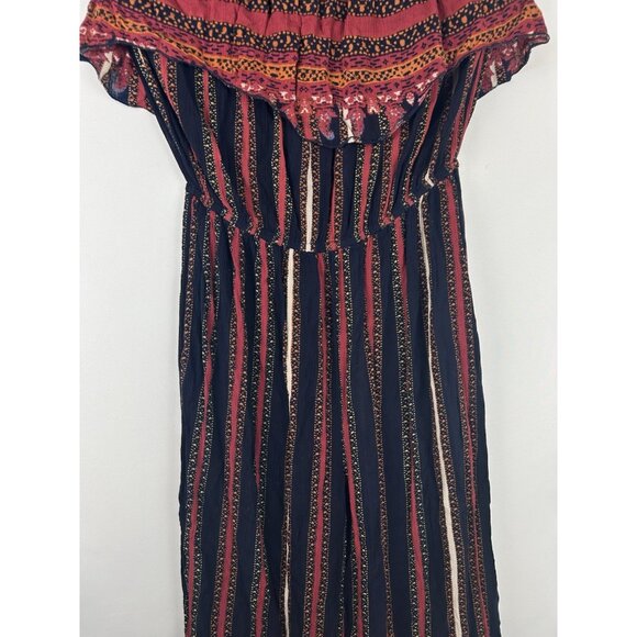 Free People Sz M Simone Flounce Patterned Strapless Jumpsuit  Wide Leg Red Black - Picture 12 of 14